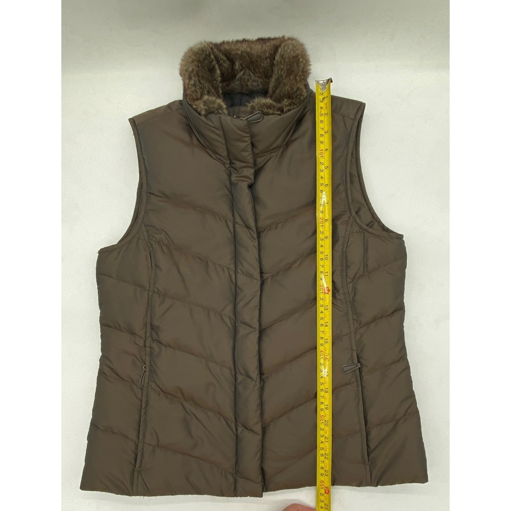 Eddie‎ Bauer Womens Brown Down Vest Faux Fur Collar Premium Goose Down Size S - Picture 9 of 14